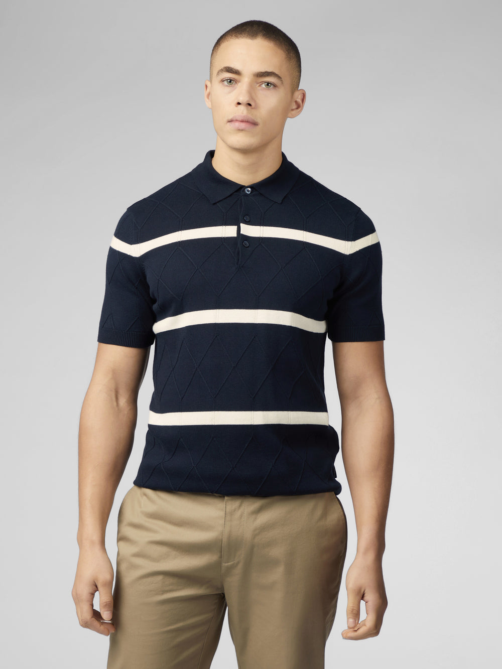 Knitwear Ben Sherman Signature Argyle Stripe Polo Bleu Marine | CSH-30641043